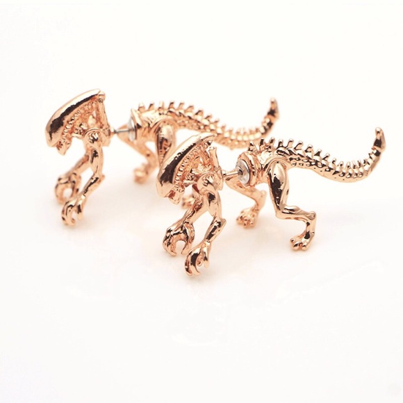 Punk Goth Alien Xenomorph Double Stud Earrings - Picture 4 of 16